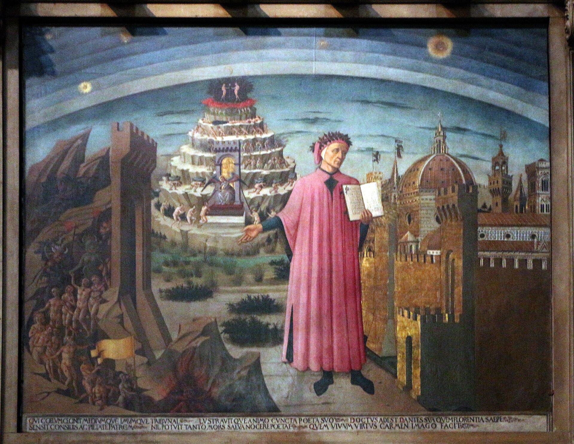 Dante com a Divina Comédia diante de Florença, do Inferno ao Paraíso — afresco de Domenico di Michelino.