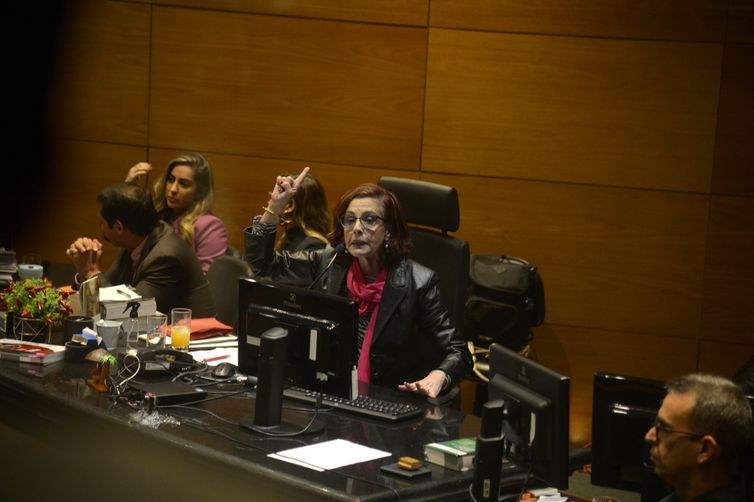 Juíza Elizabeth Machado Louro presidindo o júri