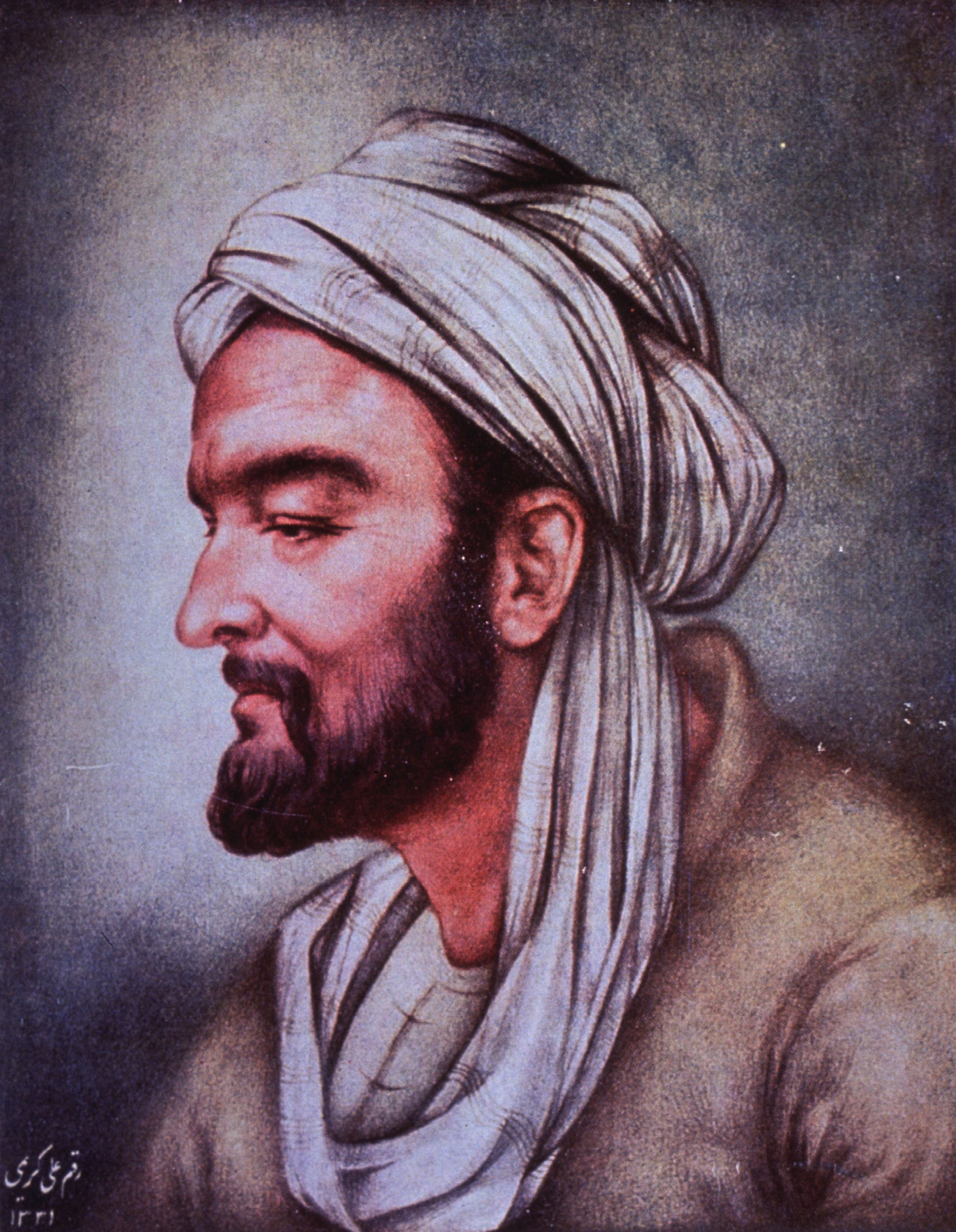 Busto de Avicena (Ibn Sina), de perfil.