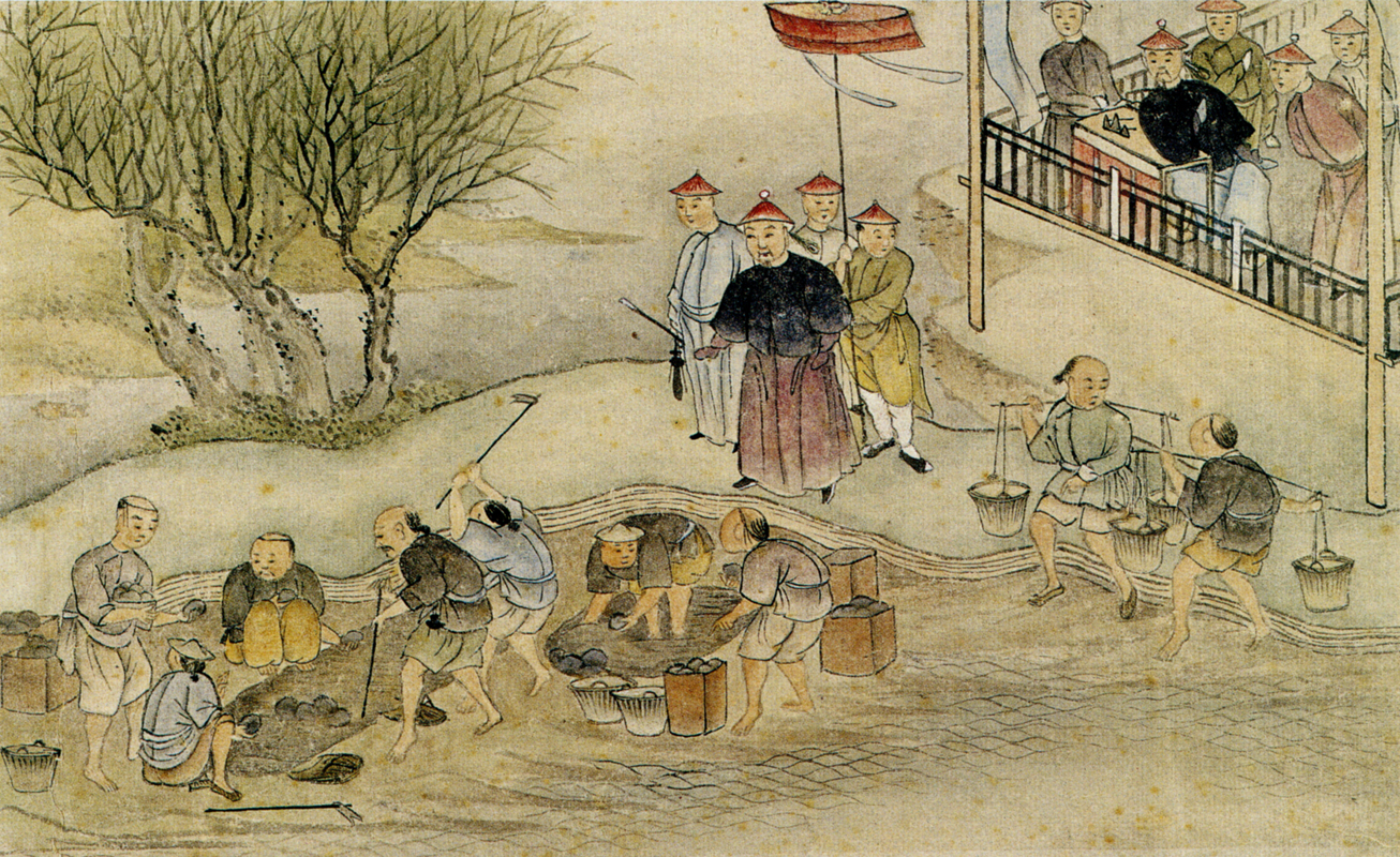 Pintura de 1839 mostrando a destruição do ópio britânico pelo comissário Lin Zexu em Cantão.