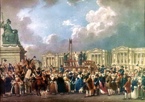 Uma execução na Praça da Revolução, em Paris, retratada por Pierre-Antoine Demachy.