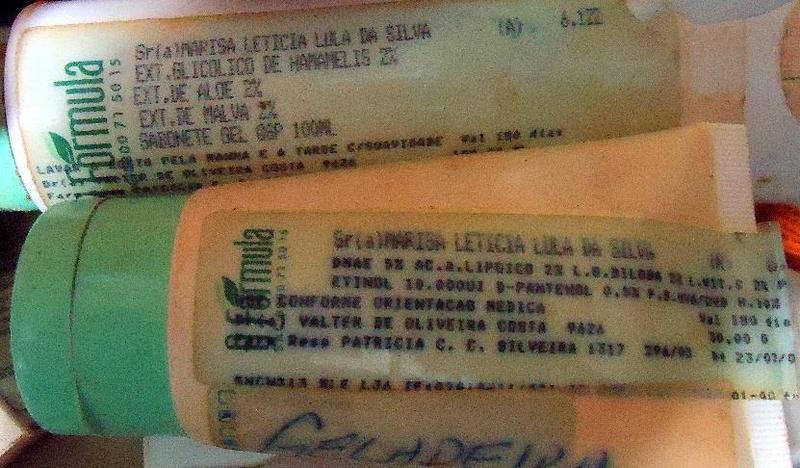 Figuras 47 e 48 do Laudo 0392/2016 da Polícia Federal — Exemplares de produtos manipulados com o nome de “MARISA LETICIA LULA DA SILVA” ou abreviado, encontrados em caixa de papelão no banheiro da Suíte 01.