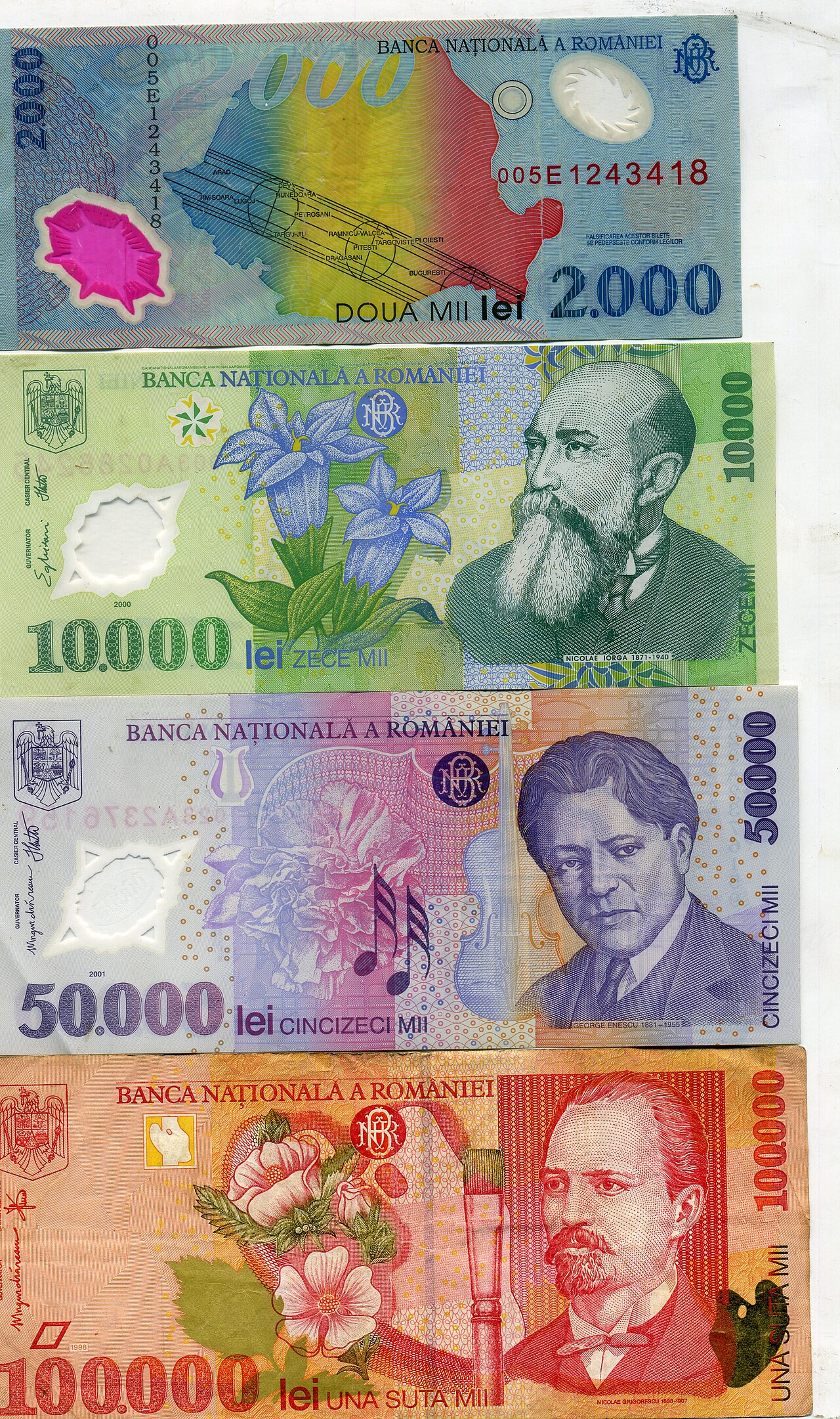 Cédulas de leu, a moeda da Romênia.