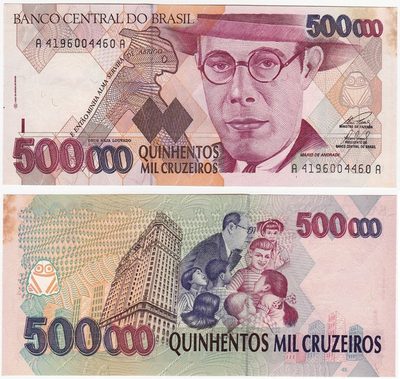 Cédula de 500 mil cruzeiros, símbolo da hiperinflação